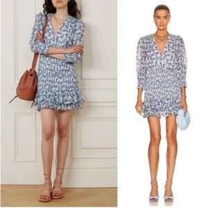 Veronica Bears Darrah Floral Smocked Dress Blue White 4